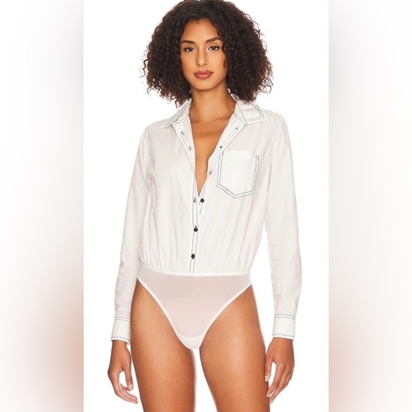 Free People Power Move Bodysuit Top White with Black Contrast Stitching Size XS - Picture 3 of 16